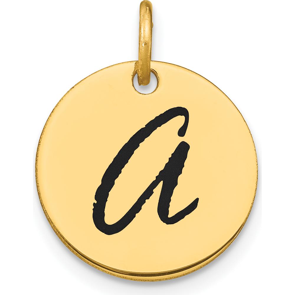 14K Yellow Gold Polished Black Enamel Letter A Initial Disk Charm by Oro Pregiato