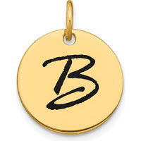 14K Yellow Gold Polished Black Enamel Letter B Initial Disk Charm - Medium Size by Oro Pregiato