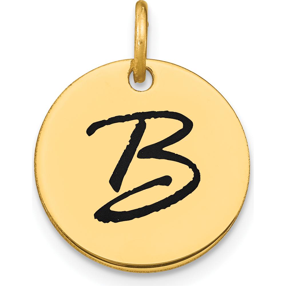 14K Yellow Gold Polished Black Enamel Letter B Initial Disk Charm - Medium Size by Oro Pregiato