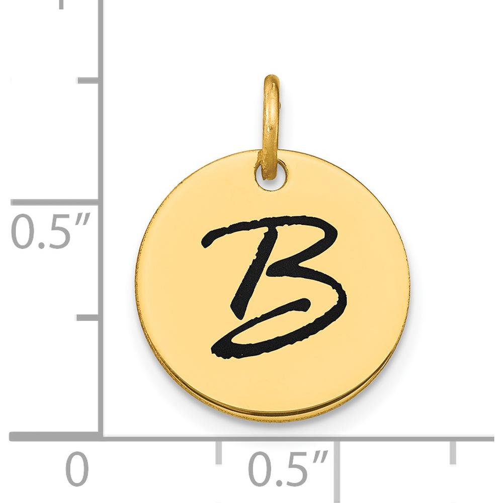 14K Yellow Gold Polished Black Enamel Letter B Initial Disk Charm - Medium Size by Oro Pregiato