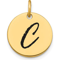 14K Yellow Gold Polished Black Enamel Letter C Initial Disk Charm - 15.24mm Diameter by Oro Pregiato