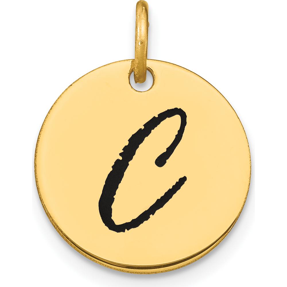 14K Yellow Gold Polished Black Enamel Letter C Initial Disk Charm - 15.24mm Diameter by Oro Pregiato