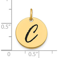 14K Yellow Gold Polished Black Enamel Letter C Initial Disk Charm - 15.24mm Diameter by Oro Pregiato