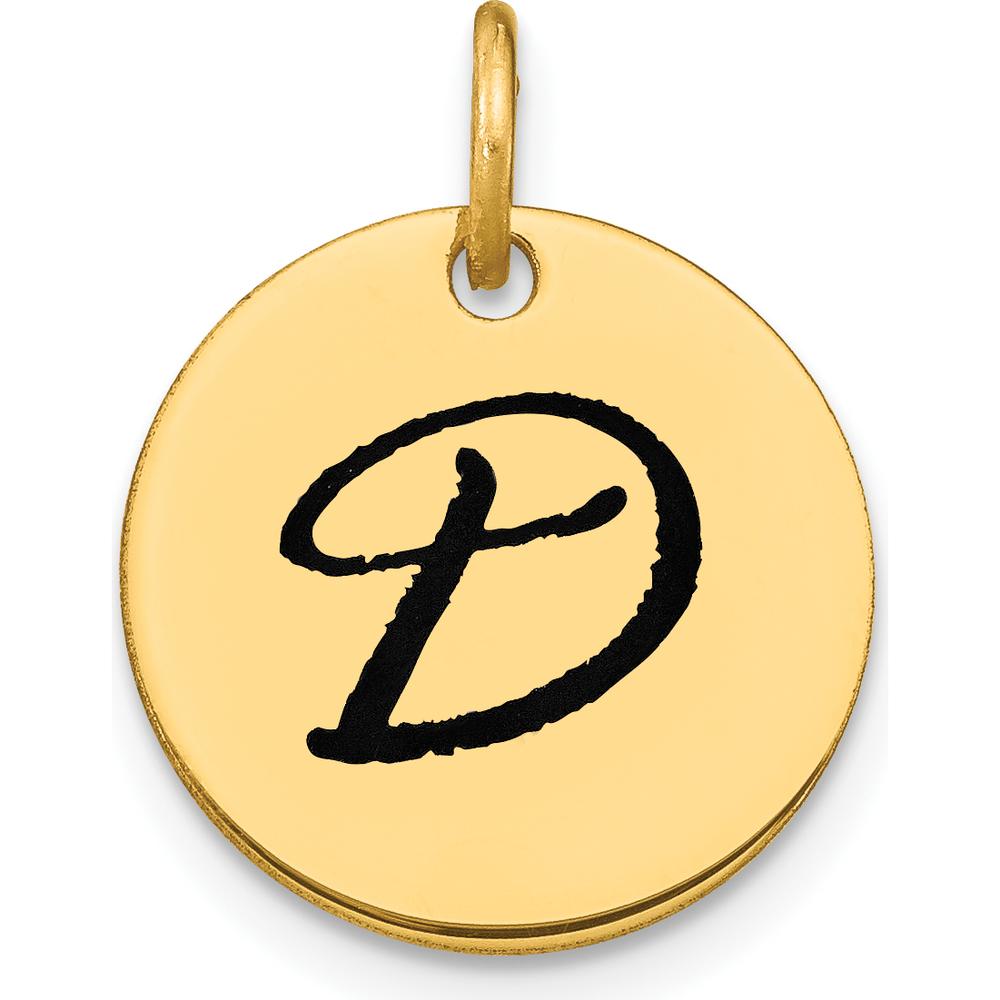 14K Yellow Gold Polished Black Enamel Letter D Initial Disk Charm by Oro Pregiato