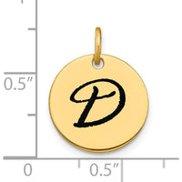 14K Yellow Gold Polished Black Enamel Letter D Initial Disk Charm by Oro Pregiato