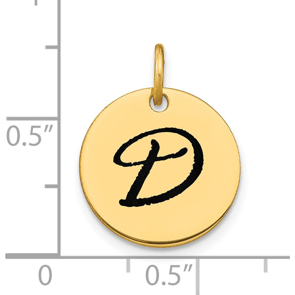 14K Yellow Gold Polished Black Enamel Letter D Initial Disk Charm by Oro Pregiato