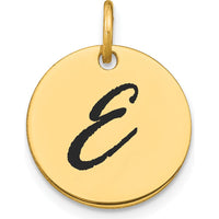 14K Yellow Gold Polished Black Enamel Letter E Initial Disk Charm - Medium Size by Oro Pregiato