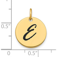 14K Yellow Gold Polished Black Enamel Letter E Initial Disk Charm - Medium Size by Oro Pregiato