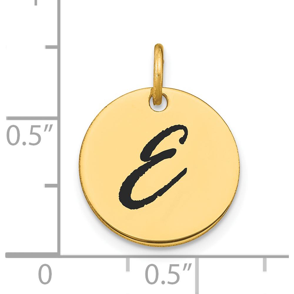 14K Yellow Gold Polished Black Enamel Letter E Initial Disk Charm - Medium Size by Oro Pregiato
