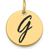 14K Yellow Gold Polished Black Enamel Letter G Initial Disk Charm by Oro Pregiato