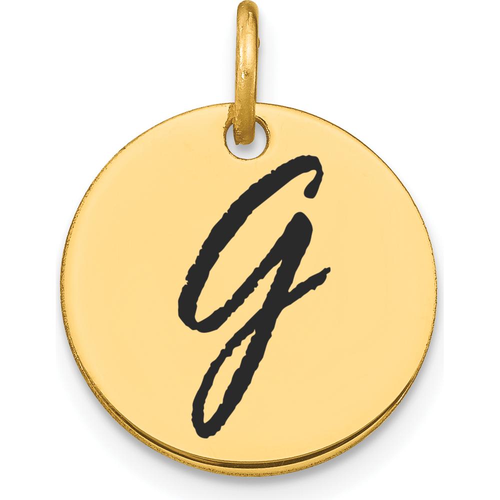 14K Yellow Gold Polished Black Enamel Letter G Initial Disk Charm by Oro Pregiato