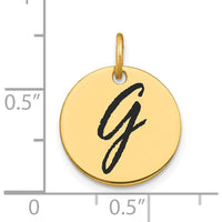 14K Yellow Gold Polished Black Enamel Letter G Initial Disk Charm by Oro Pregiato