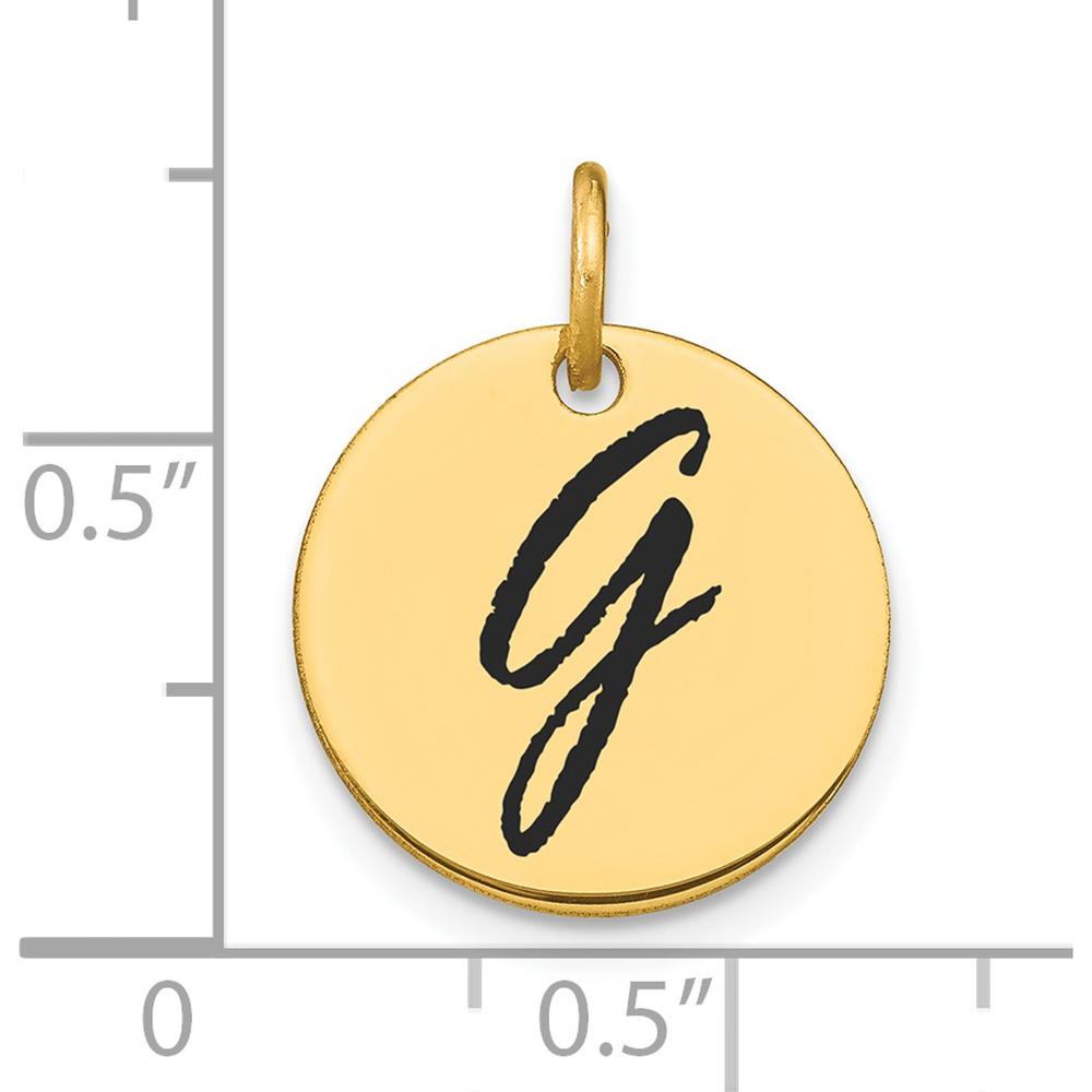 14K Yellow Gold Polished Black Enamel Letter G Initial Disk Charm by Oro Pregiato