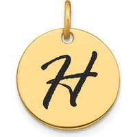 14K Yellow Gold Polished Black Enamel Letter H Initial Disk Charm - 15.24mm by Oro Pregiato