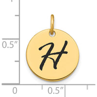 14K Yellow Gold Polished Black Enamel Letter H Initial Disk Charm - 15.24mm by Oro Pregiato