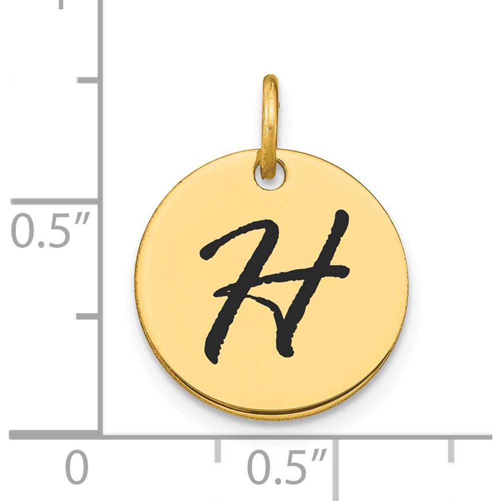 14K Yellow Gold Polished Black Enamel Letter H Initial Disk Charm - 15.24mm by Oro Pregiato