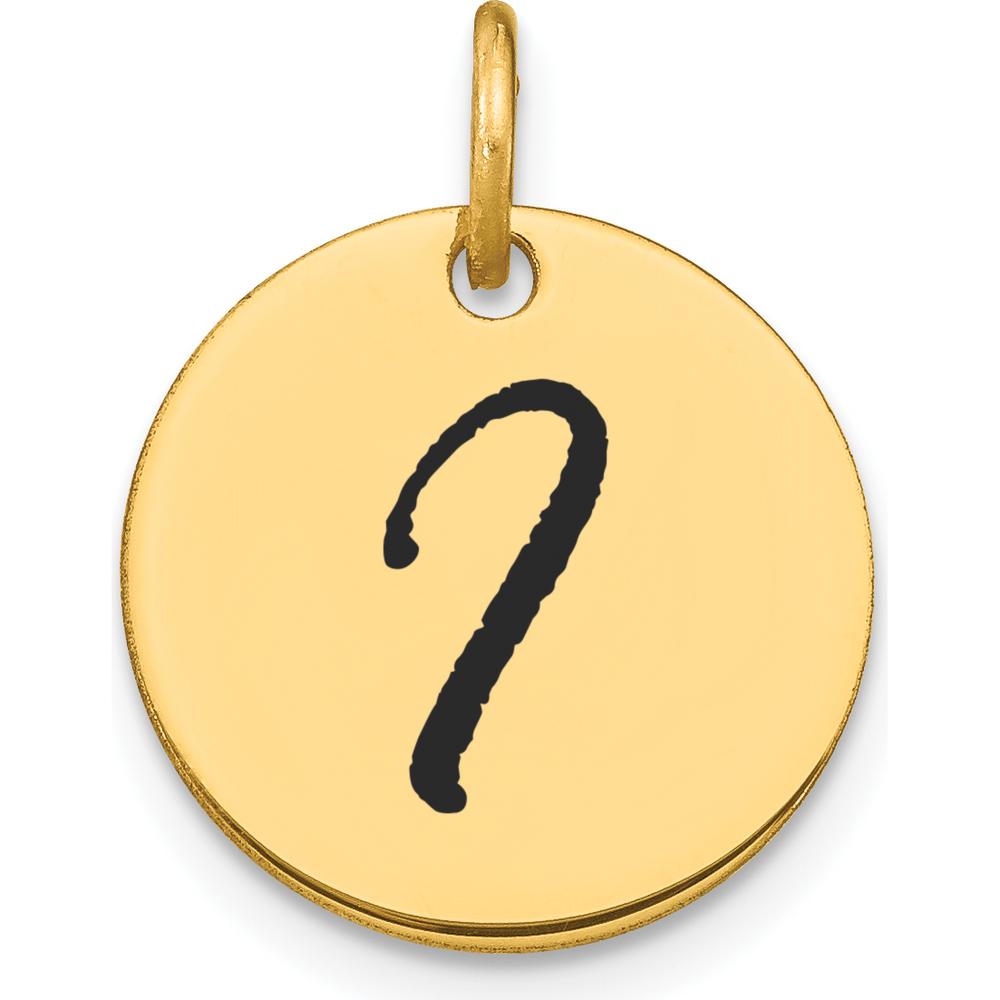 14K Yellow Gold Polished Black Enamel Letter I Initial Disk Charm by Oro Pregiato