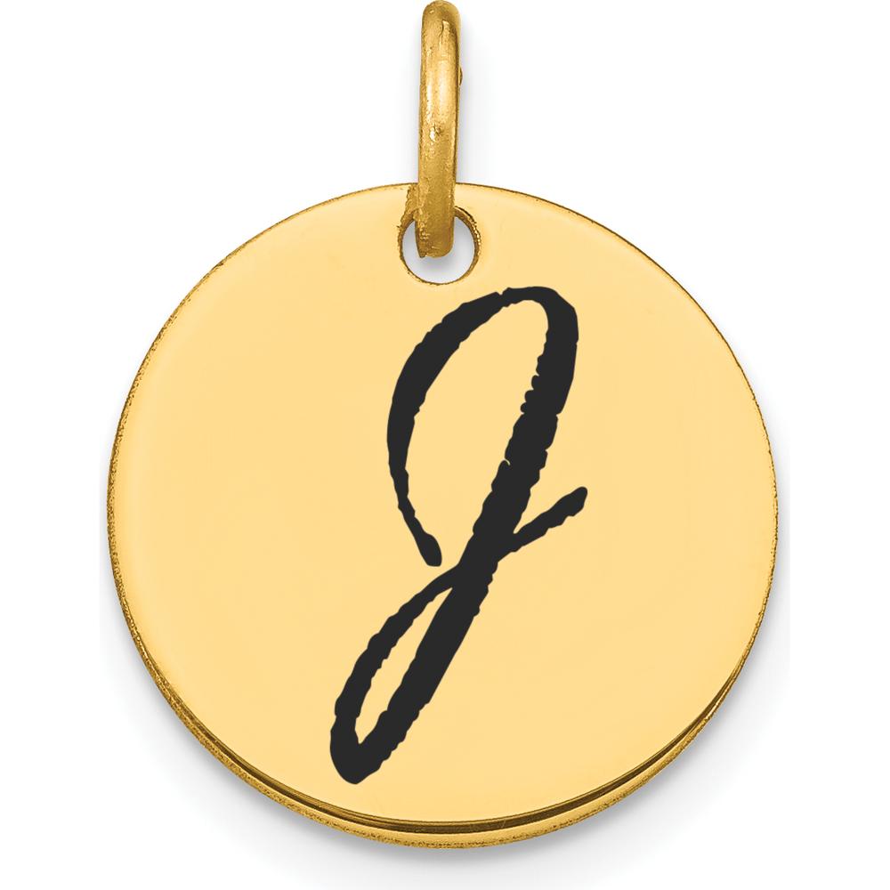 14K Yellow Gold Polished Black Enamel Letter J Disk Charm by Oro Pregiato
