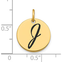 14K Yellow Gold Polished Black Enamel Letter J Disk Charm by Oro Pregiato