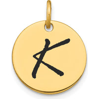 14K Yellow Gold Polished Black Enamel Letter K Initial Disk Charm - Medium 15.24mm by Oro Pregiato