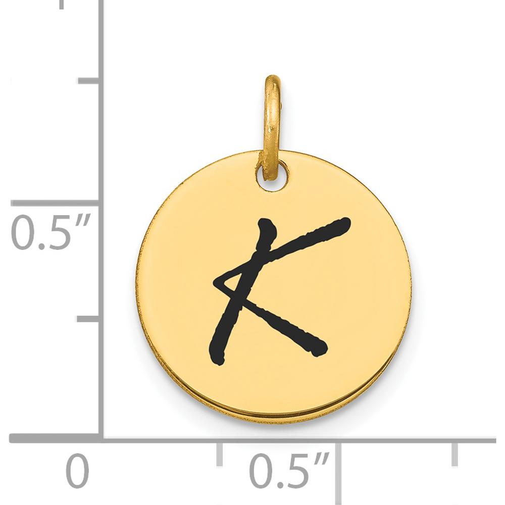14K Yellow Gold Polished Black Enamel Letter K Initial Disk Charm - Medium 15.24mm by Oro Pregiato