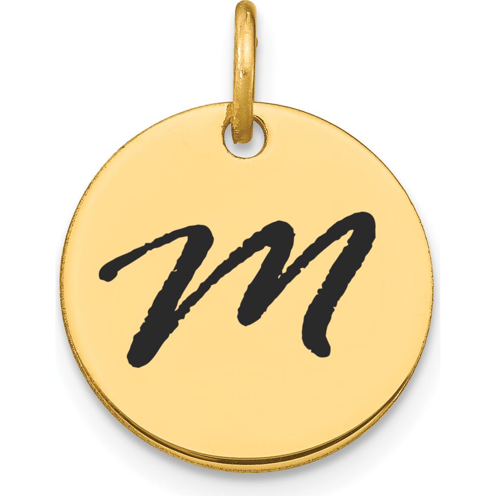 14K Yellow Gold Polished Black Enamel Letter M Initial Disk Charm - Medium Size by Oro Pregiato