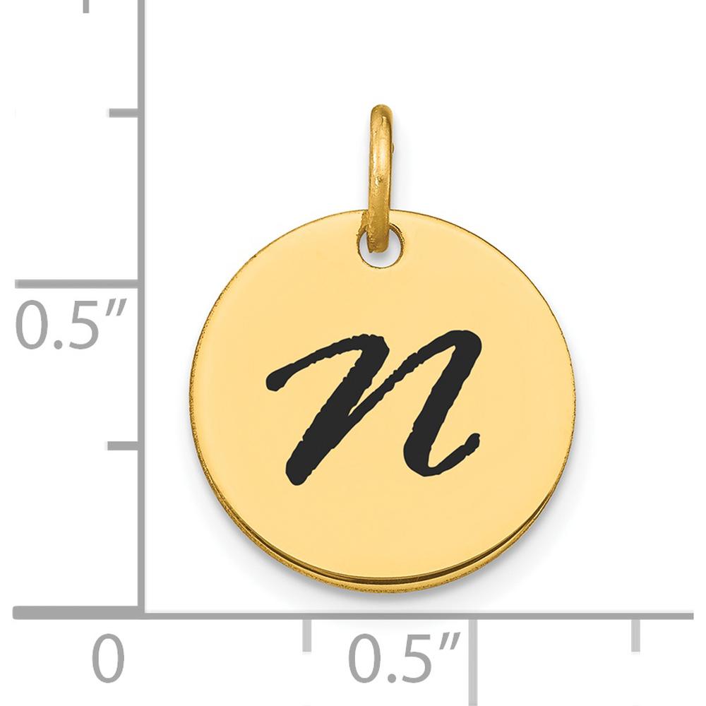 14K Yellow Gold Polished Black Enamel Letter N Initial Disk Charm - Elegant Personalized Pendant by Oro Pregiato