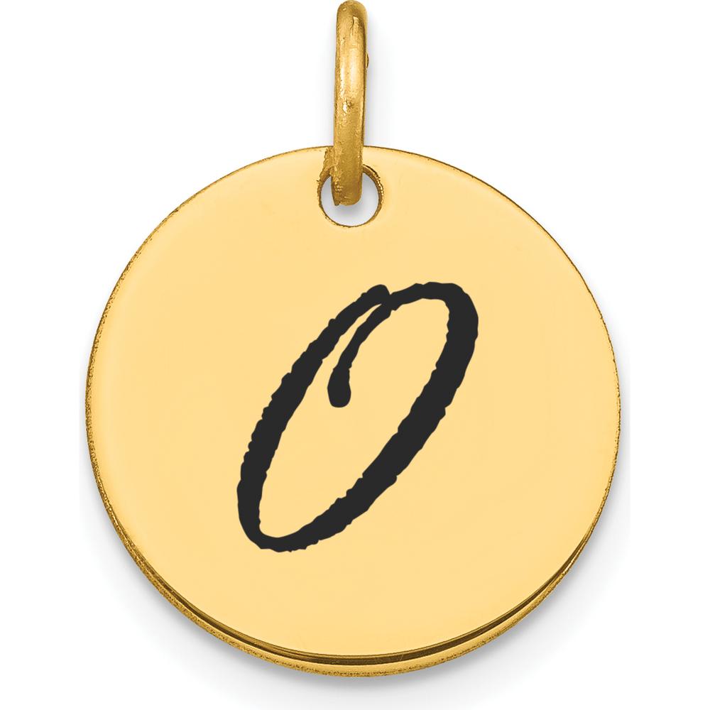 14K Yellow Gold Polished Black Enamel Letter O Initial Disk Charm - 15.24mm Diameter by Oro Pregiato