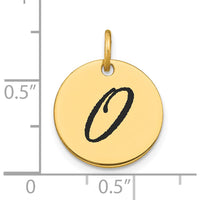 14K Yellow Gold Polished Black Enamel Letter O Initial Disk Charm - 15.24mm Diameter by Oro Pregiato