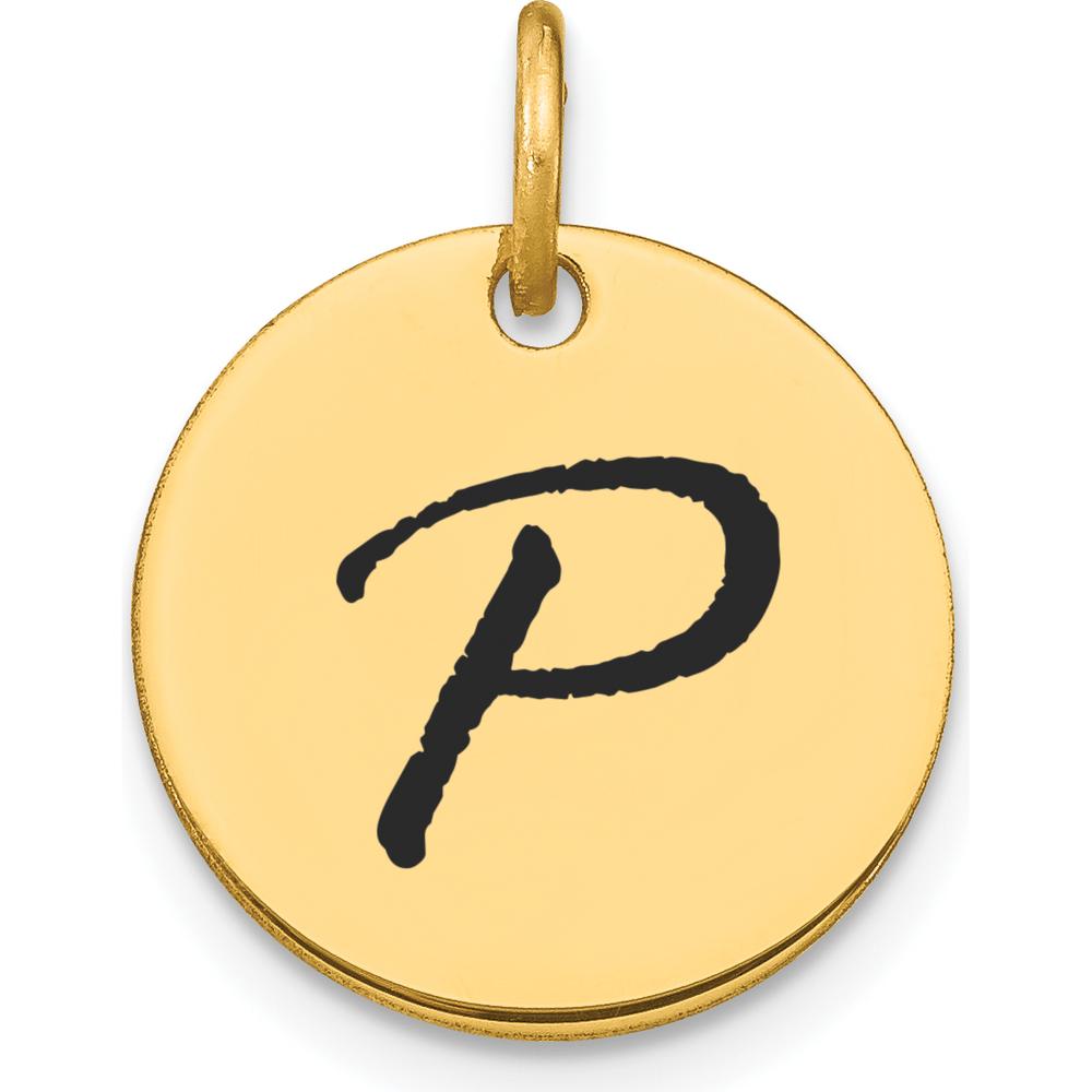 14K Yellow Gold Polished Black Enamel Letter P Initial Disk Charm by Oro Pregiato