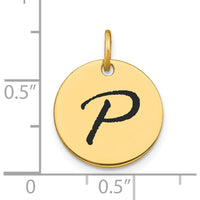 14K Yellow Gold Polished Black Enamel Letter P Initial Disk Charm by Oro Pregiato