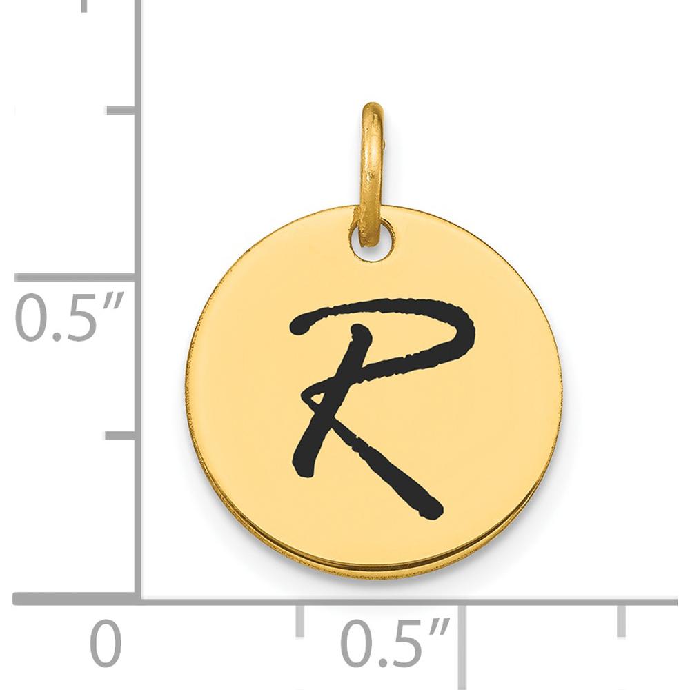 14K Yellow Gold Polished Black Enamel Letter R Initial Disk Charm by Oro Pregiato