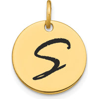 14K Yellow Gold Polished Black Enamel Letter S Initial Disk Charm by Oro Pregiato