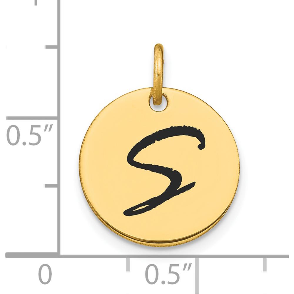 14K Yellow Gold Polished Black Enamel Letter S Initial Disk Charm by Oro Pregiato