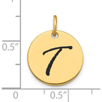 14K Yellow Gold Polished Black Enamel Letter T Initial Disk Charm by Oro Pregiato