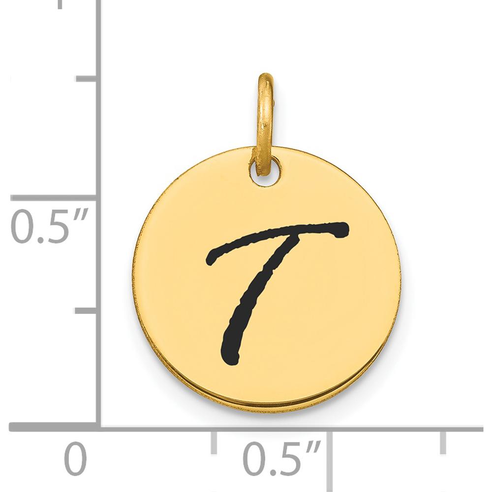 14K Yellow Gold Polished Black Enamel Letter T Initial Disk Charm by Oro Pregiato