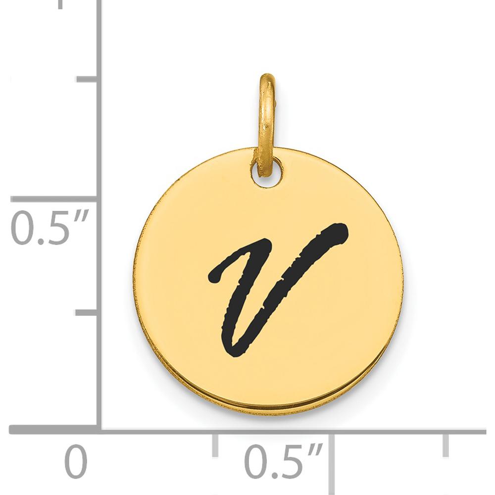 14K Yellow Gold Polished Black Enamel Letter V Initial Disk Charm by Oro Pregiato