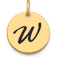 14K Yellow Gold Polished Black Enamel Letter W Initial Disk Charm - 15.24mm by Oro Pregiato
