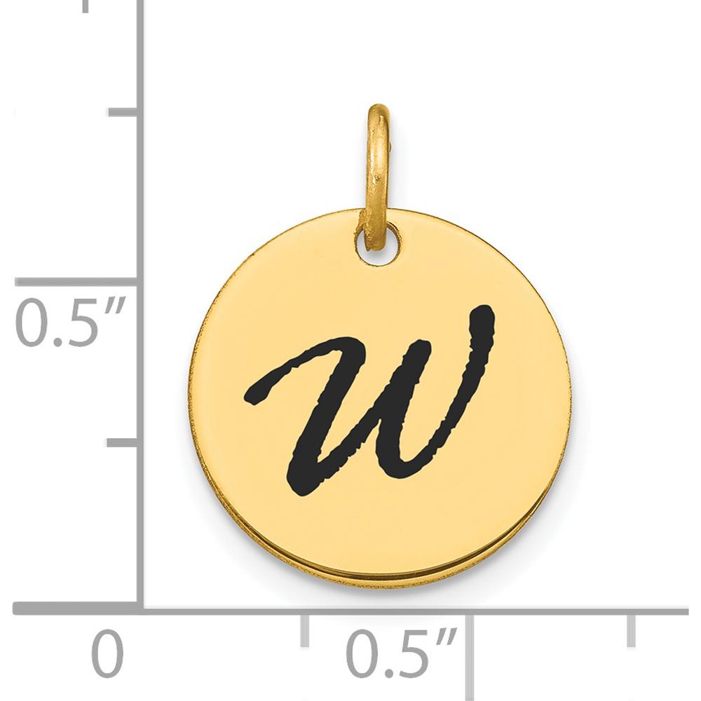14K Yellow Gold Polished Black Enamel Letter W Initial Disk Charm - 15.24mm by Oro Pregiato