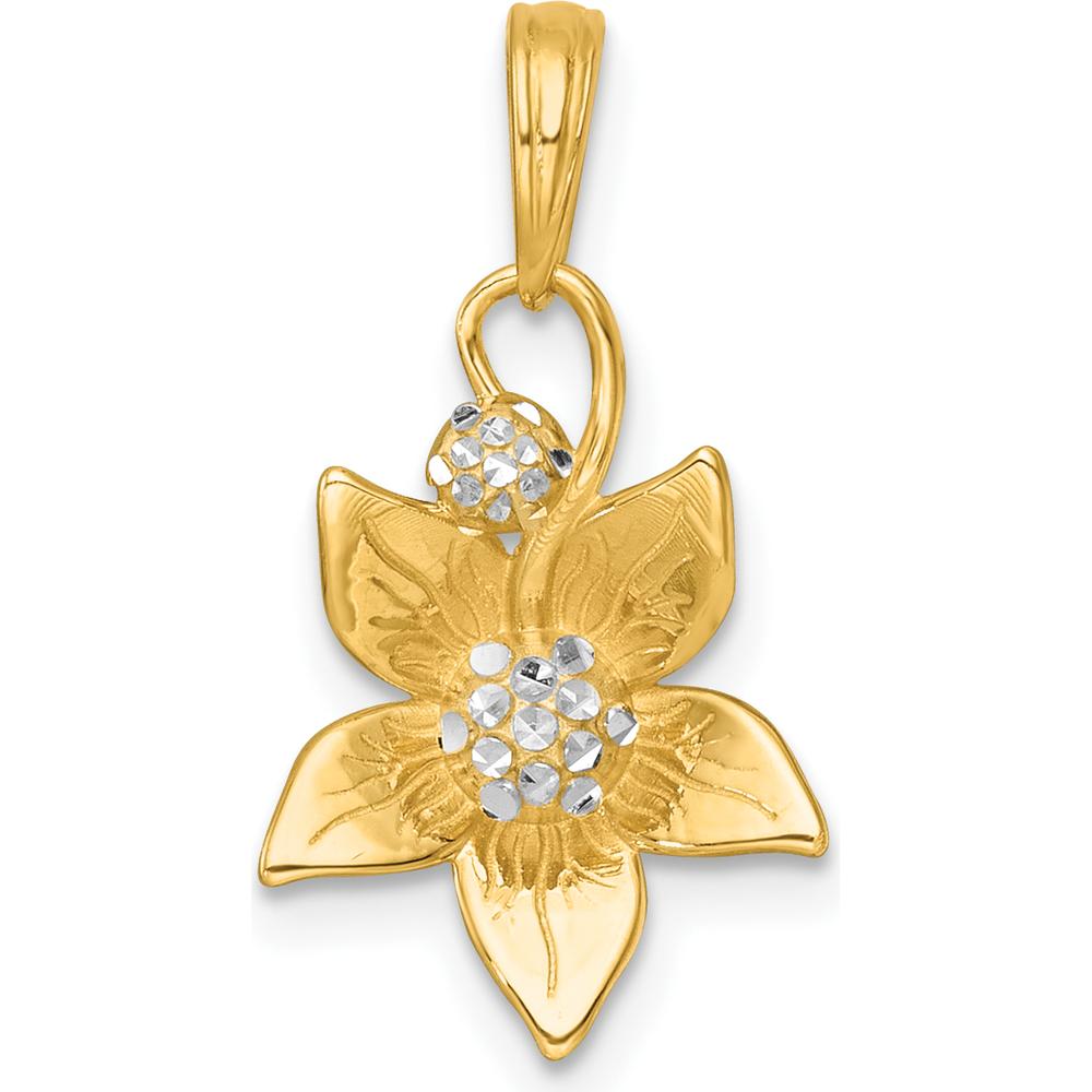 14K Yellow Gold Polished Blooming Flower Charm with Rhodium Accents by Oro Pregiato