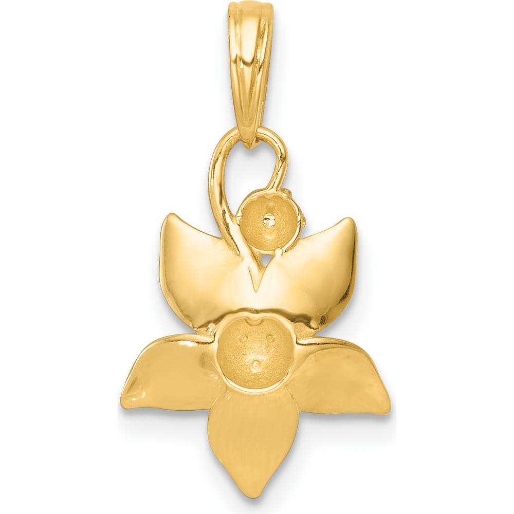 14K Yellow Gold Polished Blooming Flower Charm with Rhodium Accents by Oro Pregiato