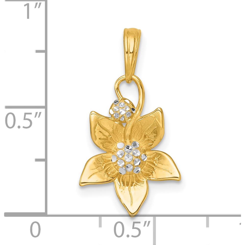 14K Yellow Gold Polished Blooming Flower Charm with Rhodium Accents by Oro Pregiato