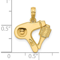 14K Yellow Gold Polished Blow Dryer and Curl Brush Pendant by Oro Pregiato