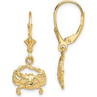 14K Yellow Gold Polished Blue Crab Leverback Drop Earrings by 0