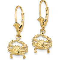 14K Yellow Gold Polished Blue Crab Leverback Drop Earrings by 0