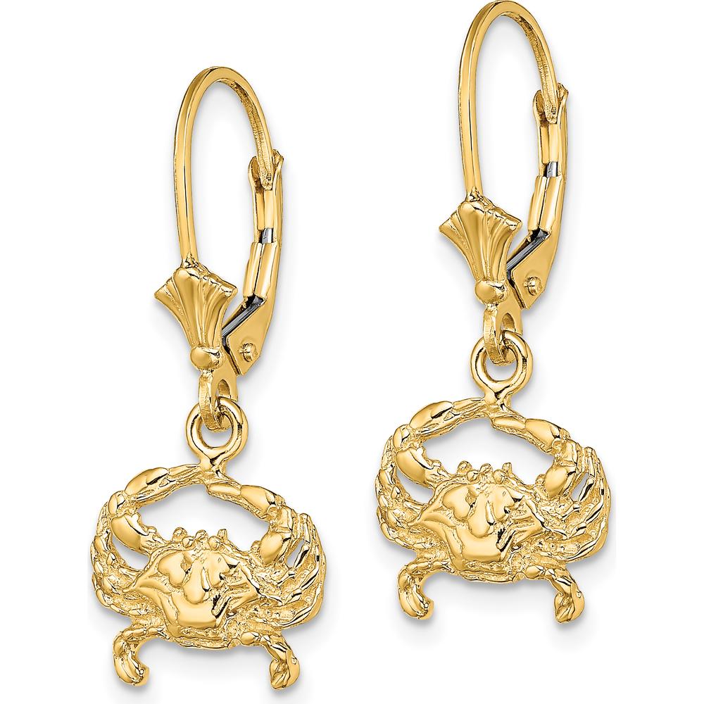 14K Yellow Gold Polished Blue Crab Leverback Drop Earrings by 0
