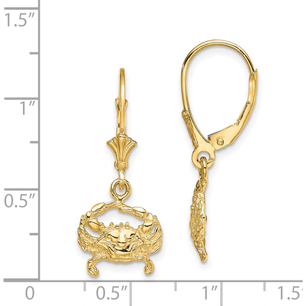 14K Yellow Gold Polished Blue Crab Leverback Drop Earrings by 0