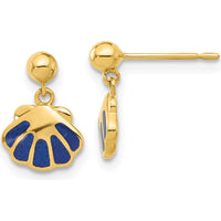 14K Yellow Gold Polished Blue Enamel Shell Drop Earrings - 1 Pair by Madi K