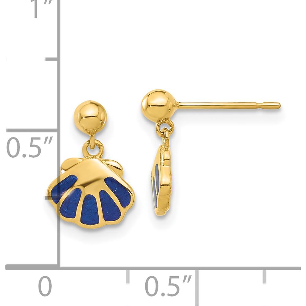 14K Yellow Gold Polished Blue Enamel Shell Drop Earrings - 1 Pair by Madi K