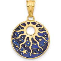 14K Yellow Gold Polished Blue Enamel Sun and Stars Pendant - Celestial Charm by Oro Pregiato